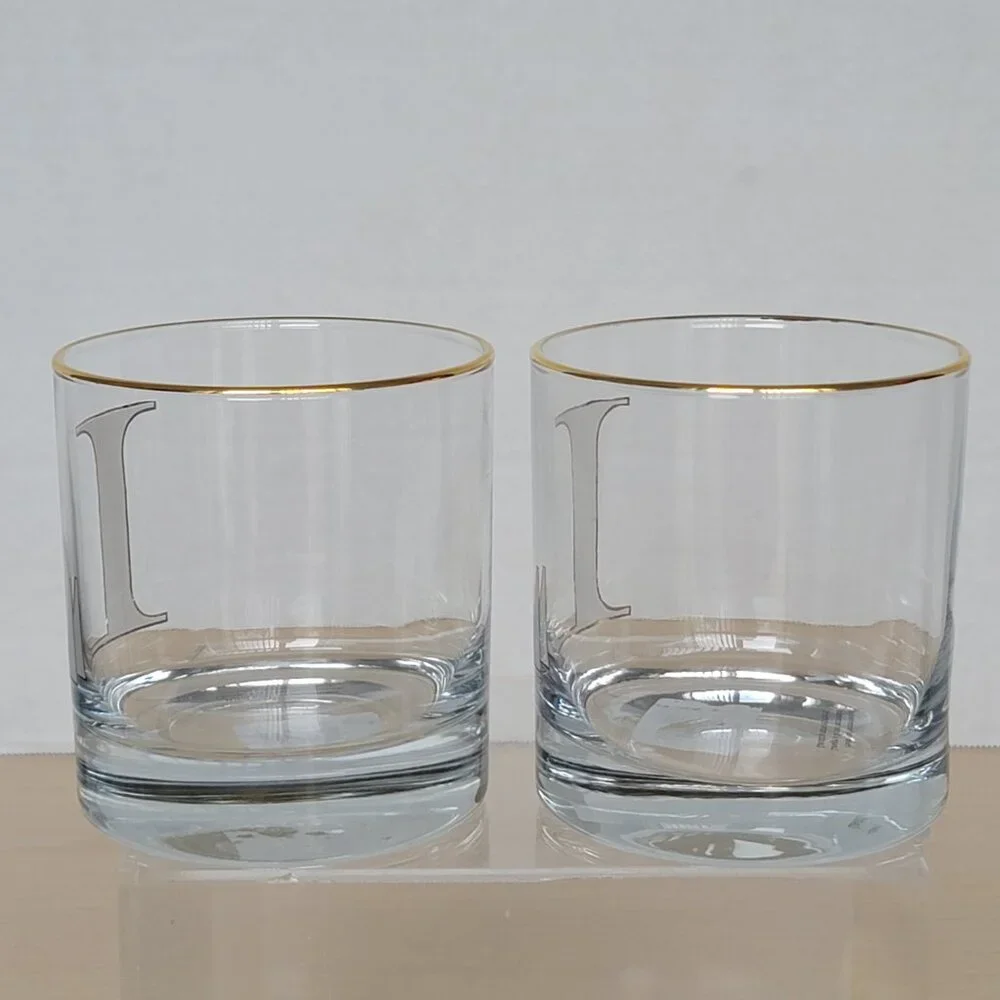 Williams Sonoma Monogram Double Old-Fashioned 2 Clear Drinking Glass Letter 